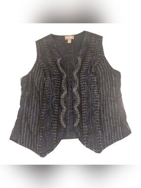Chico's Blue Black Embroidered Quilted Vest - Sz 2